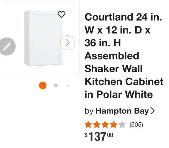 Courtland 24 in. W x 12 in. D x 36 in. H Assembled Shaker Wall Kitchen Cabinet in Polar White