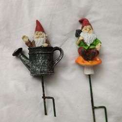 TWO 7.5 INCH GARDEN DIRT PLANT GNOMES
