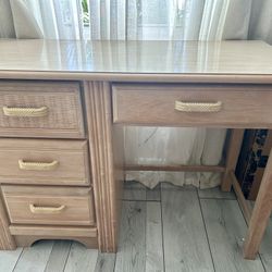 Rattan- Wood Office Desk