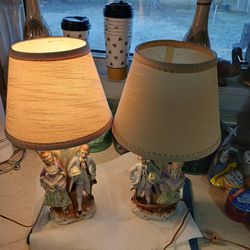 REALLY NEAT Set OF Antique VICTORIAN TABLE LAMPS  GREAT CONDITION  NICE  SHADES 