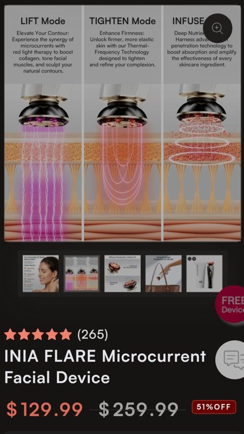 INIA FLARE MICROCURRENT FACIAL DEVICE 3 IN 1 $80.00