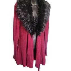 Cardigan Sweaternwith Faux Fur Trim