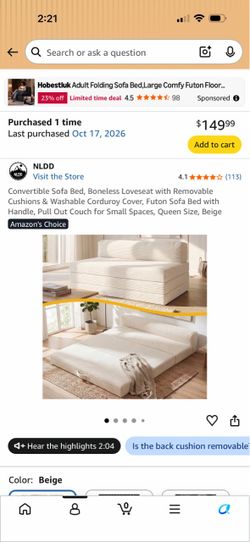 Convertible floor futon/love seat