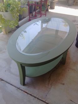 Oval Glass Top Coffee Table with Lower Shelf