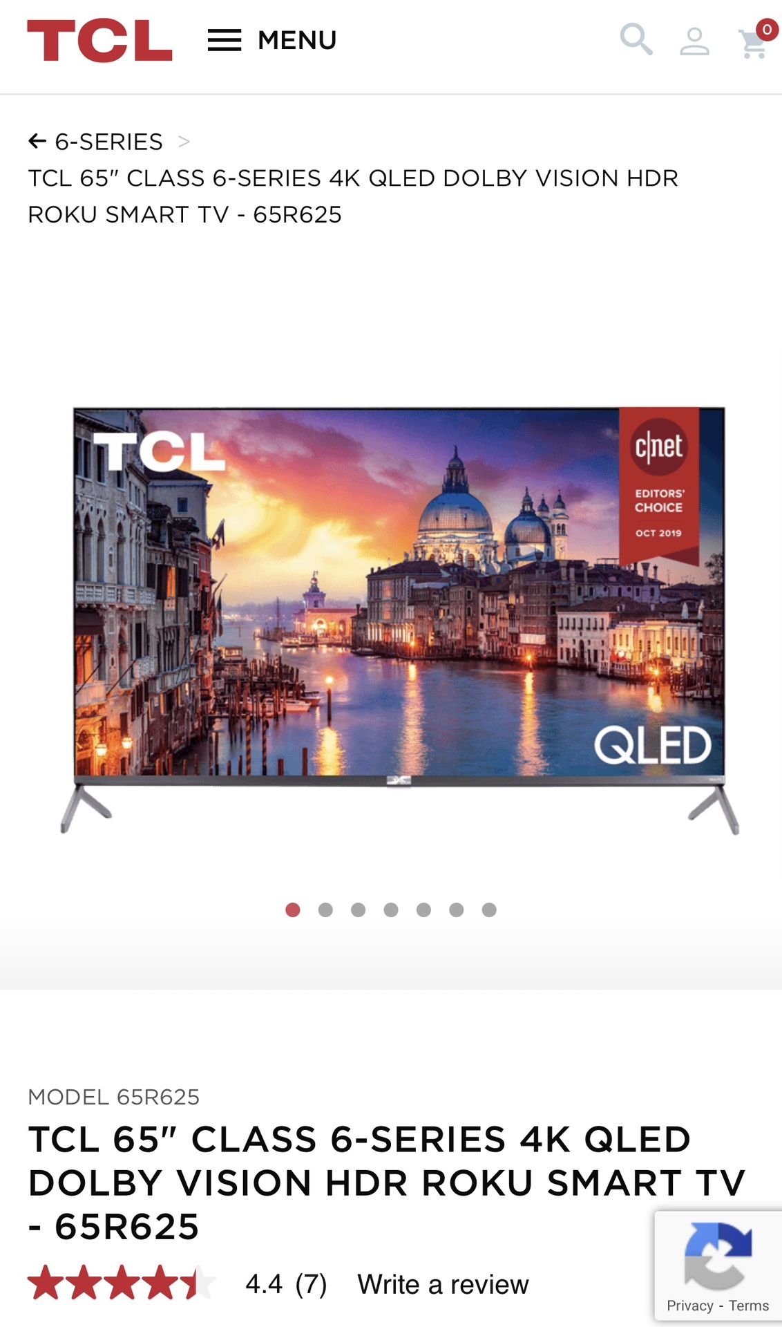 TCL 65" CLASS 6-SERIES 4K QLED DOLBY VISION HDR ROKU SMART TV - 65R625