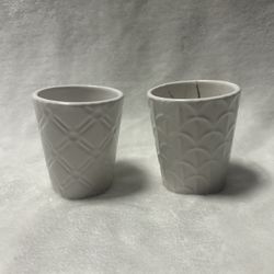 2 white extra small ceramic pot planter  