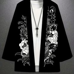 Novelty Dragon Pattern Print Japanese Style Kimono，Size M