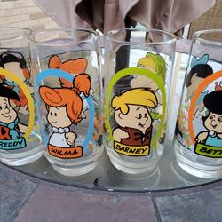 Vintage 1986 Pizza Hut FLINTSTONE glasses X4