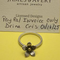 James Avery Silver and Brass Flower Dangle Ring Size 9