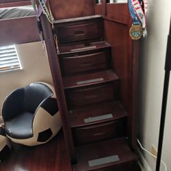 Premium Bunk Bed with Storage Staircase, Attached Dresser, and Desk

