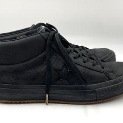 Converse Men Size 10 Chuck Taylor Black Leather Water Resist Mid Athletic Shoes