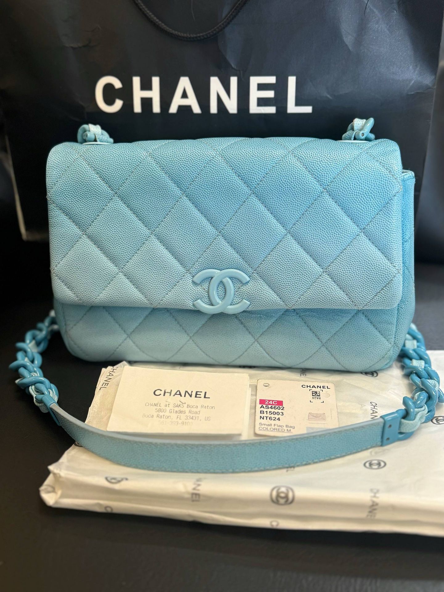 CHANEL My Everything Gradient Blue Ombre Shaded Quilted Caviar Medium Flap Bag Lacquered Metal Hardware