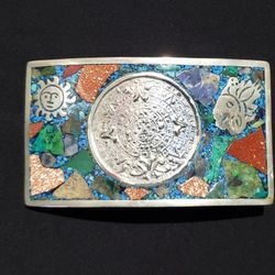 Vintage Aztec Warrior Sterling Silver Mexico Belt Buckle 3" 1/2 X 2"1