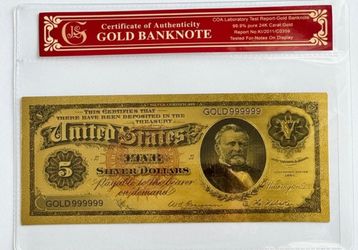 1886 Morgan Dollar Silver Certificate 24K Gold Foil Protective Holder/COA
