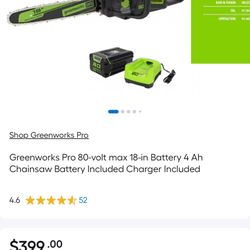Greenworks Pro 80-volt max 18-in Battery 2.5Ah Chainsaw Battery Included Charger Included It like brand new in the box  