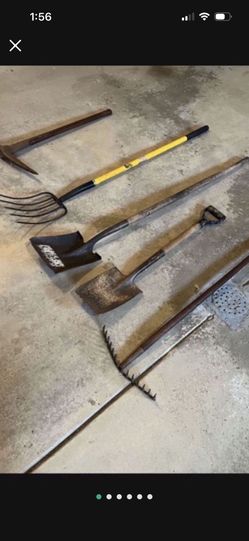 Tools- All 5 for 80.00 dollars- Contractor Grade Pitch Fork, Pick Axe, Rake, Spade, Shovel 