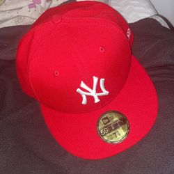 Red NY fitted Hat size 7 5/8
