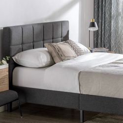 King Upholstered Platform Bed - Grey