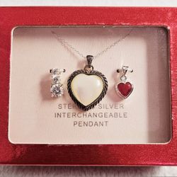 Interchangeable Sterling Silver925Genuin Mother of Pearl Heart/Crystal Pendants 
