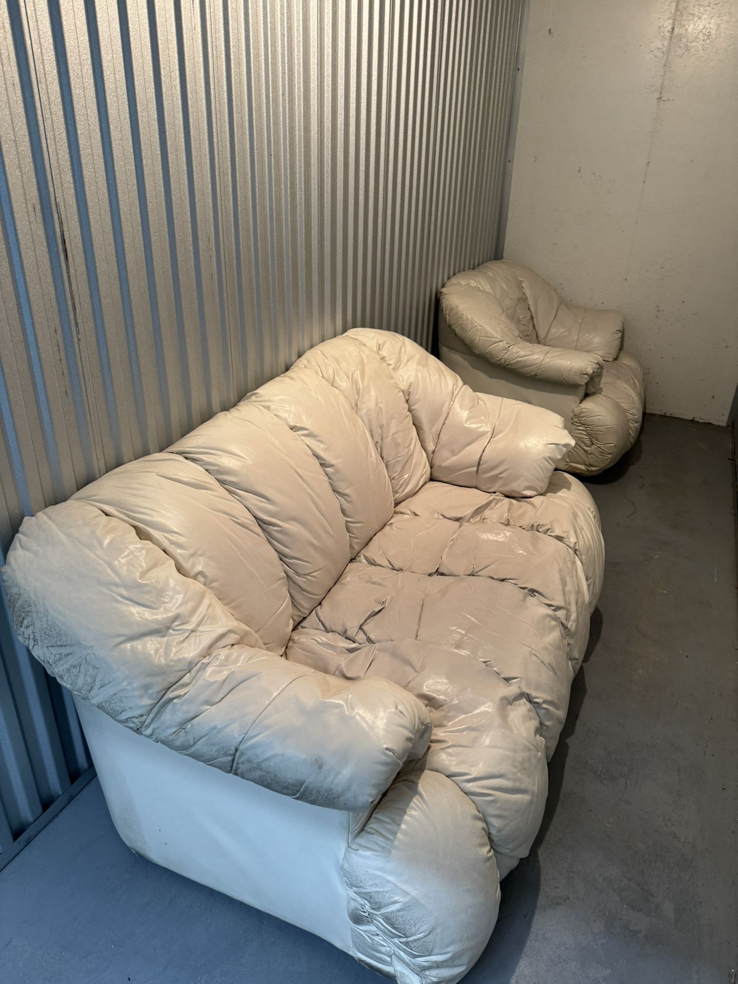 2 White Leather Coaches