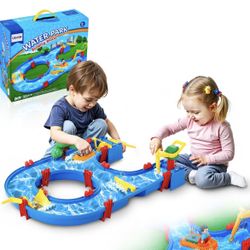 Water Table for Toddlers, Kids Activity Play Waterway, Outdoor Summer Water Park Playset with 39PCS Accessories for Backyard Lawn Beach, Activity Sens