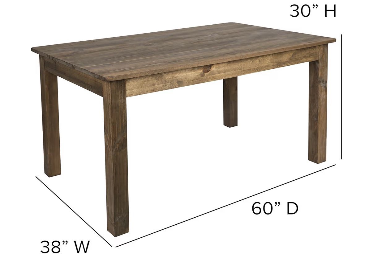 Flash Furniture Antique Rustic Solid Pine Farm Dining Table.