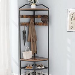 Corner Hall Tree with Shoe Bench & Coat Rack