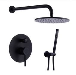  12 inch Round Bathroom Luxury Rain Mixer Combo Set Wall Mounted Rainfall Shower Head System Matte Black, (Contain Faucet Rough-in Valve Body and Trim