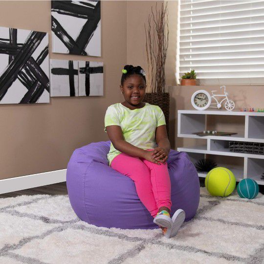 Small Bean Bag Chair for Kids and Teens, Foam-Filled. Machine Washable Cover, Purple