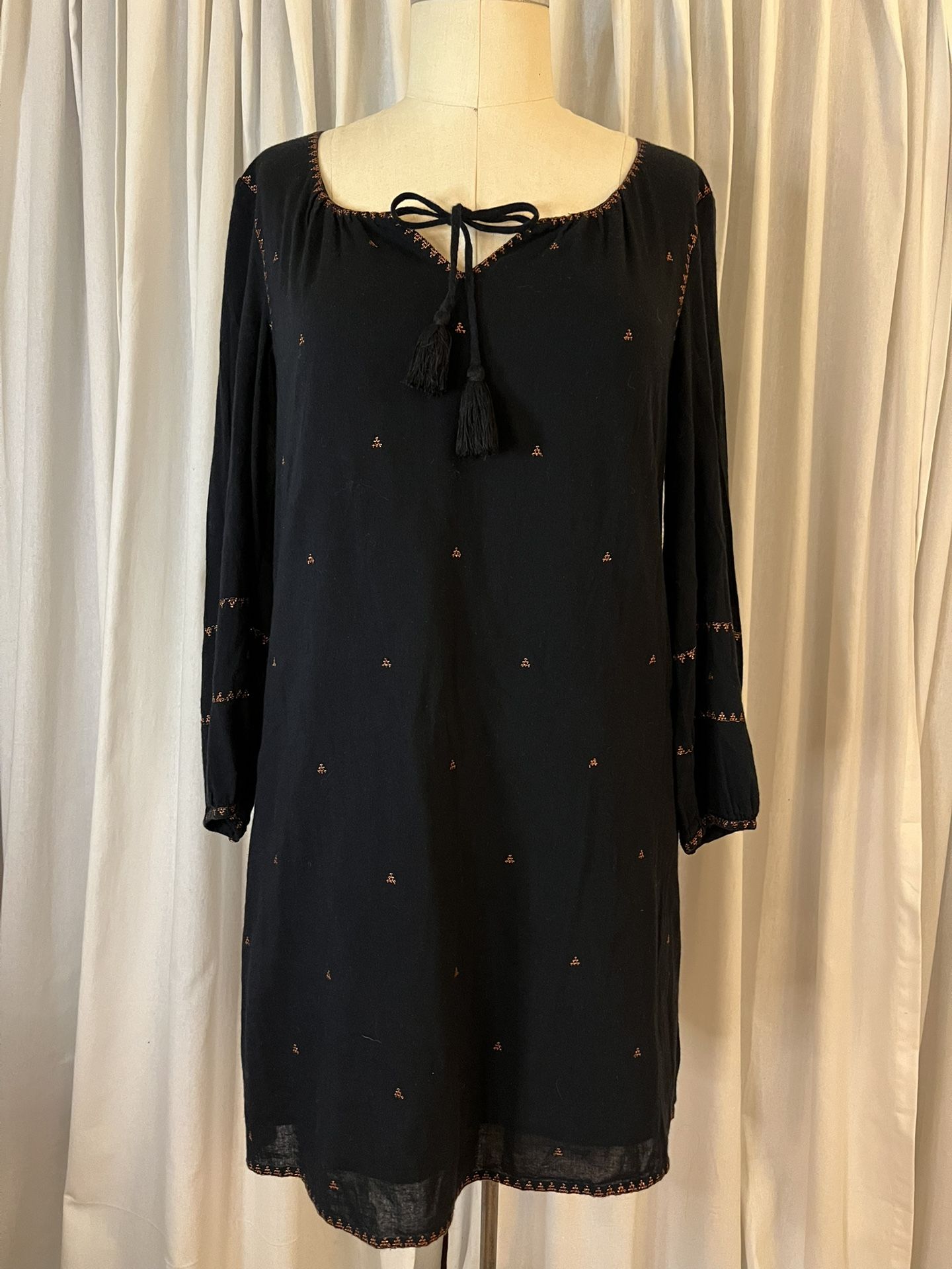 Madewell Black Cotton Lined Moonlight Dress With Red Eyelet Embroidery Size M