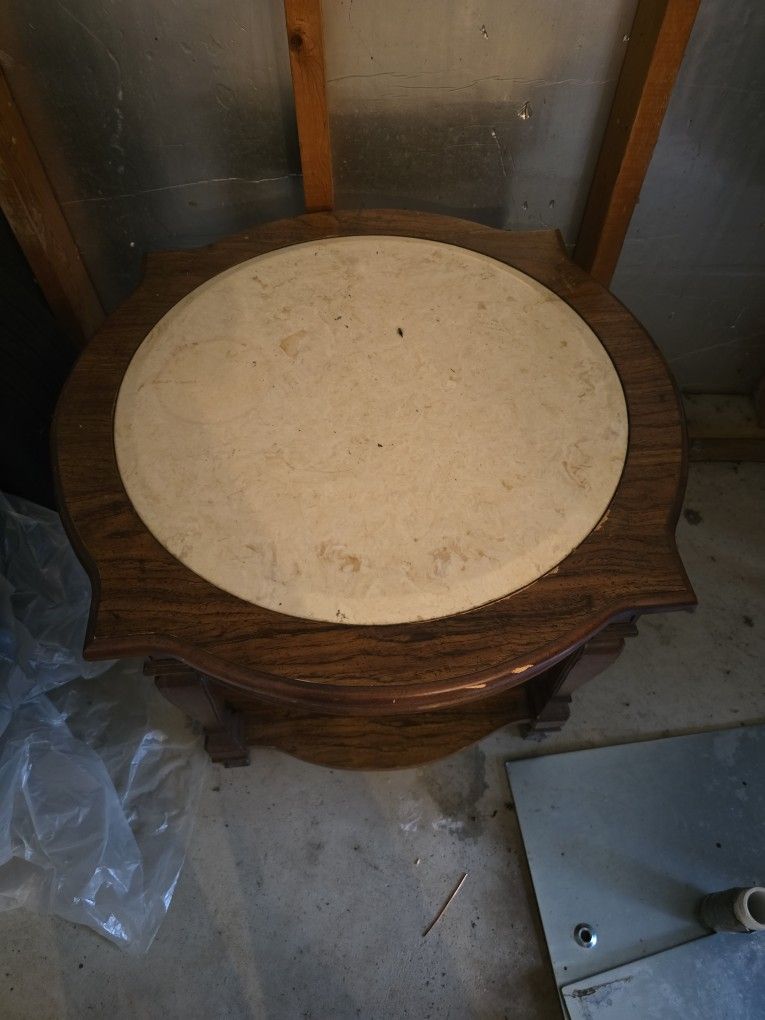 Wooden Round Coffee Table With Marble Top