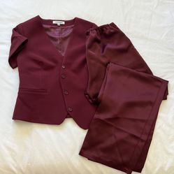 CASEYMADEIT. Casey Vest- Cranberry And Casey Pant- Cranberry Satin SX/S