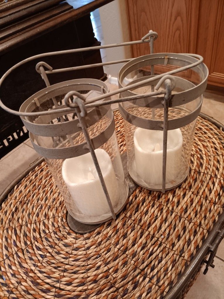 $14π 2 Battery Candle Holders. Tan Color