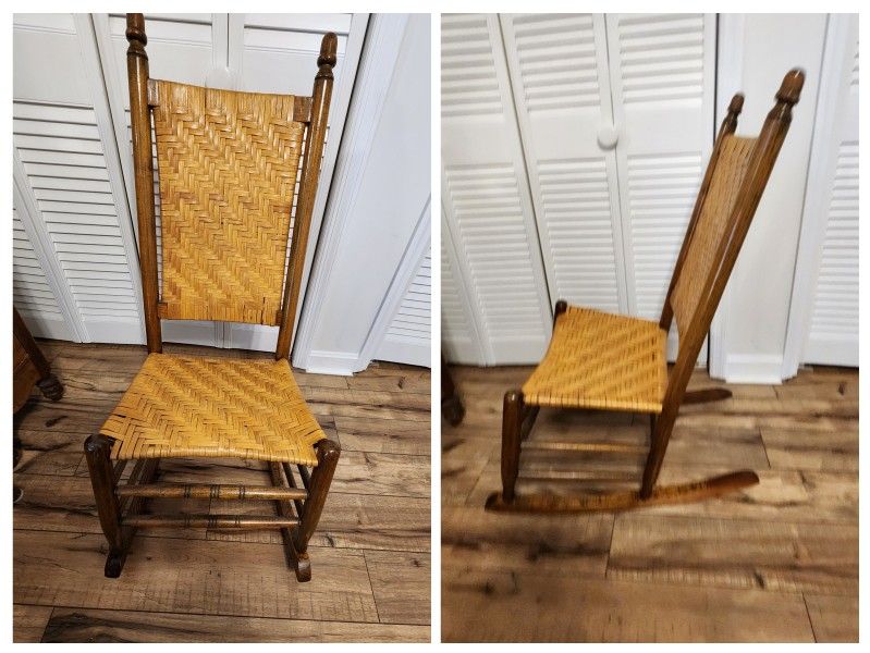 VINTAGE NURSING ROCKER WOVEN REED