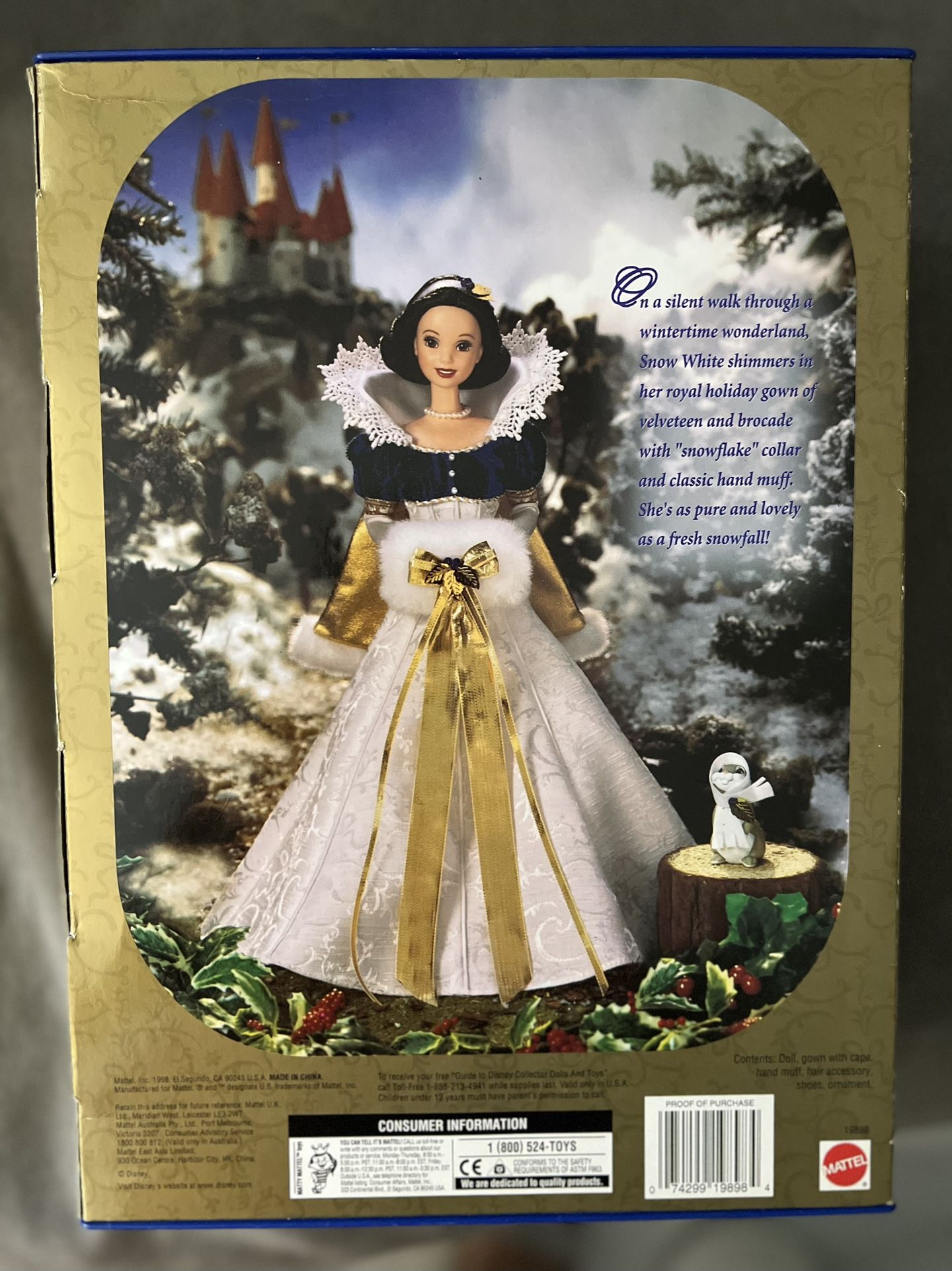 Vintage 1998 Disney's Snow White Holiday Princess Barbie 1998