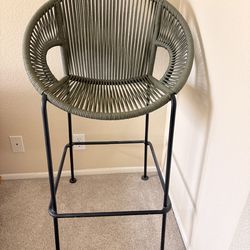 Olive Rope Bar Stool | Black Metal Frame | 30" Seat Height