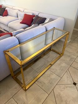 Gold Metal and Glass Console Table