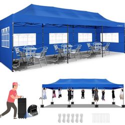 COBIZI 10x30 Heavy Duty Pop up Canopy with 8 sidewalls Stable Wedding Outdoor Tents for Parties Canopy Pop Up Party Tent UPF 50+ Waterproof Commercial