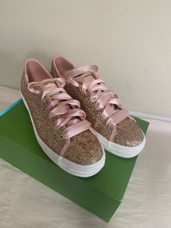 Keds X Kate Spade Glitter Sneakers Pink Rose Gold Size 6.5 Shoes W/ Original Box