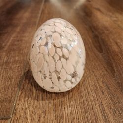 decorative hand-blown glass egg featuring a white confetti/speckled pattern, great condition