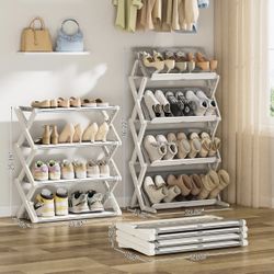 HAIXIN Shoe Rack Storage Organizer, Adjustable Angled Shoe Shelf, Storage and Organization for Closet, Entryway, Small Space (Grey, 4 Tier)