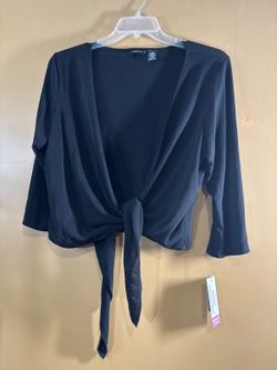 HC1339. MIXT Woman Black Tie-Front Wrap Top 1X