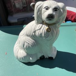 Vintage White Staffordshire-Style Spaniel Dog Figurine with Gold Collar  