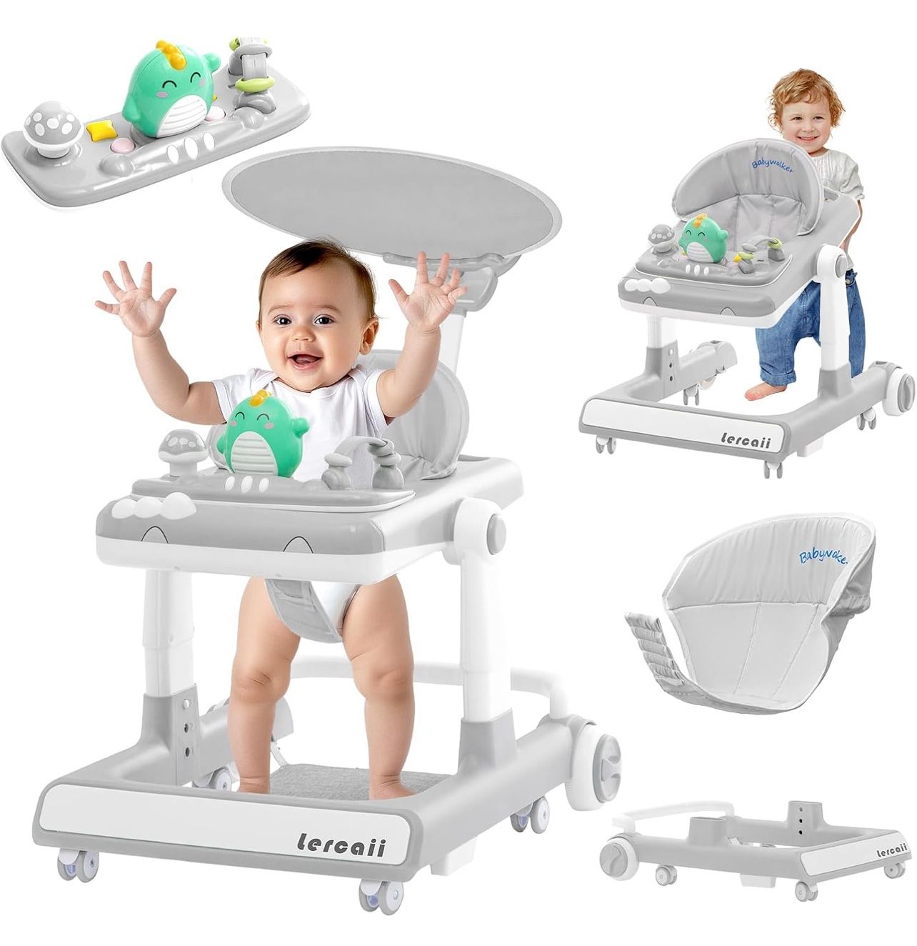 5 Modes Foldable Baby Walker with Wheels,3-Height Baby Toddler Walker with Push Handle