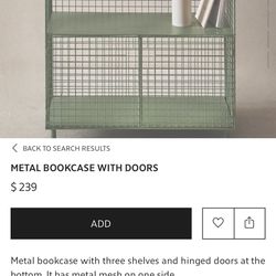 Zara Home Metal Bookcase w/ Doors ( sage green)