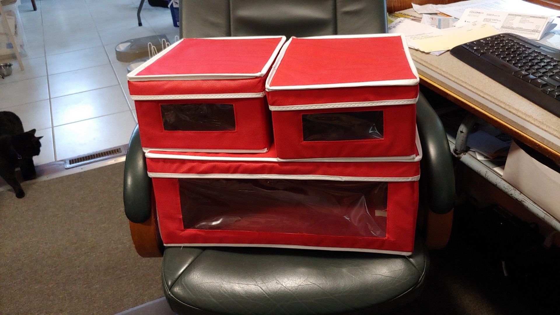 Red canvas storage boxes (3)