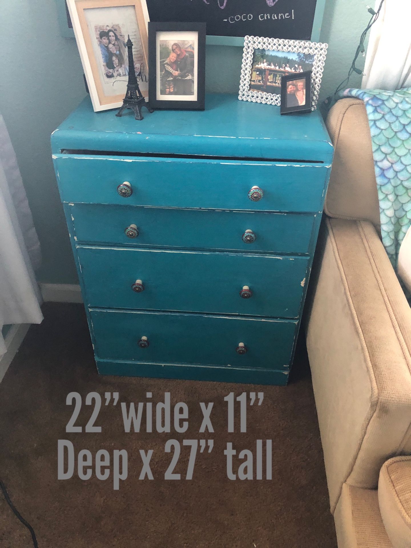 Tourquoise Side Table/ EndTable with Drawers