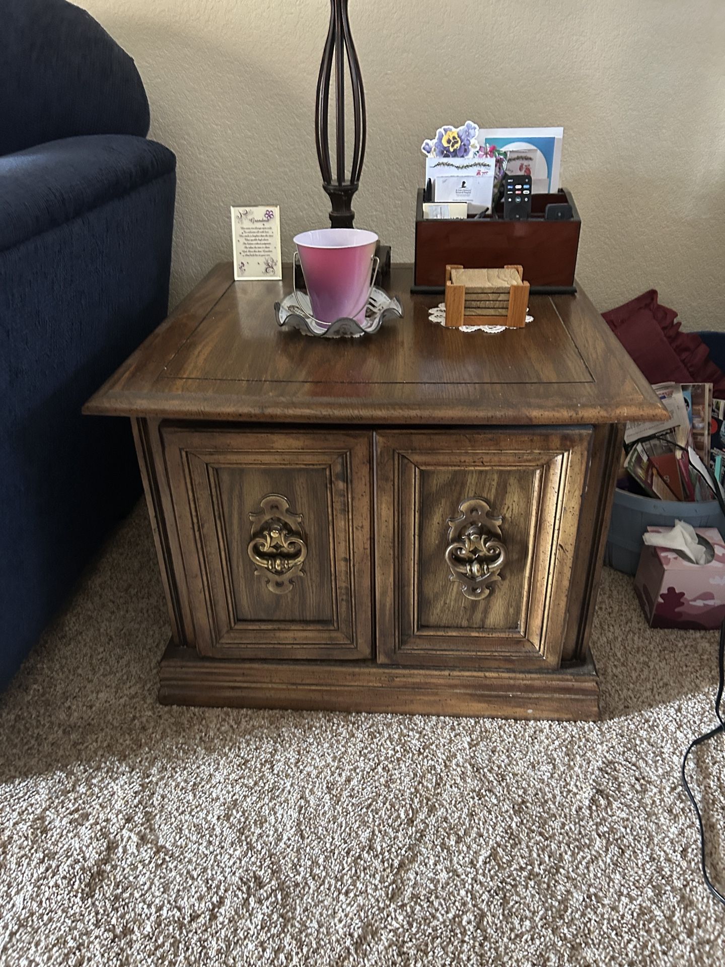 Vintage Solid Red Oak Coffee Table & 2 Side Tables HEAVY