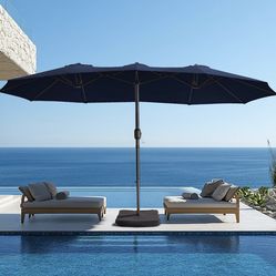 New-15ft Large Patio Umbrellas without Base Outdoor Double-Sided Umbrella with Crank Handle, Powerful UV Protective, for Pool Lawn Garden, Navy Blue