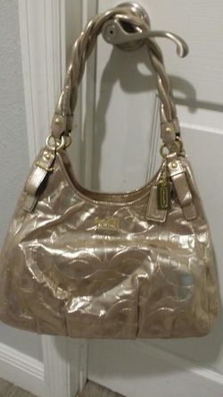 Coach Signature Embossed Gold Metallic Gallery Tote Handbag